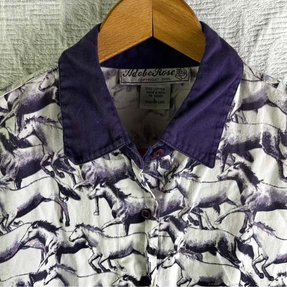 Vintage Adobe Rose 1995 Shirt Womens Large Western Horses Allover Print Purple - Picture 4 of 16